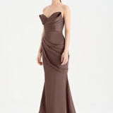 Band Detailed Draped Fish Evening Dress - 26021C