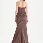 Band Detailed Draped Fish Evening Dress - 26021C