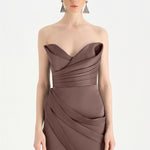 Band Detailed Draped Fish Evening Dress - 26021C