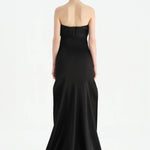 Göğüs Saten Katlamalı Drape Detaylı Taşlı Abiye Elbise- 26077C - SİYAH