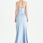 Göğüs Saten Katlamalı Drape Detaylı Taşlı Abiye Elbise- 26077C - Bebe Mavi