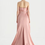 Göğüs Saten Katlamalı Drape Detaylı Taşlı Abiye Elbise- 26077C - PEMBE