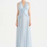 Chiffon Evening Dress with Neck Straps and Waist Detail - 26151C