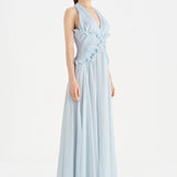 Chiffon Evening Dress with Neck Straps and Waist Detail - 26151C