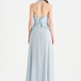 Chiffon Evening Dress with Neck Straps and Waist Detail - 26151C