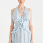 Chiffon Evening Dress with Neck Straps and Waist Detail - 26151C