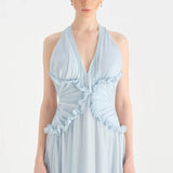 Chiffon Evening Dress with Neck Straps and Waist Detail - 26151C