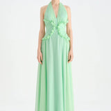 Chiffon Evening Dress with Neck Straps and Waist Detail - 26151C