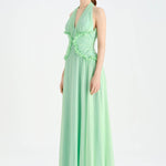 Chiffon Evening Dress with Neck Straps and Waist Detail - 26151C