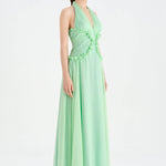 Chiffon Evening Dress with Neck Straps and Waist Detail - 26151C