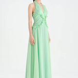 Chiffon Evening Dress with Neck Straps and Waist Detail - 26151C
