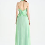 Chiffon Evening Dress with Neck Straps and Waist Detail - 26151C