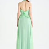 Chiffon Evening Dress with Neck Straps and Waist Detail - 26151C