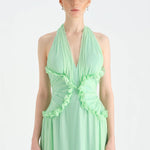 Chiffon Evening Dress with Neck Straps and Waist Detail - 26151C