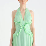 Chiffon Evening Dress with Neck Straps and Waist Detail - 26151C