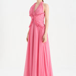 Chiffon Evening Dress with Neck Straps and Waist Detail - 26151C