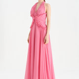 Chiffon Evening Dress with Neck Straps and Waist Detail - 26151C