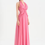Chiffon Evening Dress with Neck Straps and Waist Detail - 26151C