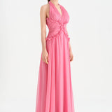 Chiffon Evening Dress with Neck Straps and Waist Detail - 26151C