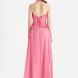 Chiffon Evening Dress with Neck Straps and Waist Detail - 26151C