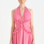 Chiffon Evening Dress with Neck Straps and Waist Detail - 26151C