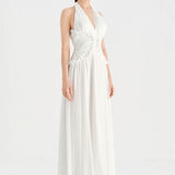 Chiffon Evening Dress with Neck Straps and Waist Detail - 26151C