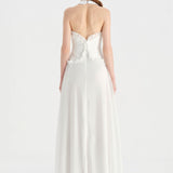 Chiffon Evening Dress with Neck Straps and Waist Detail - 26151C