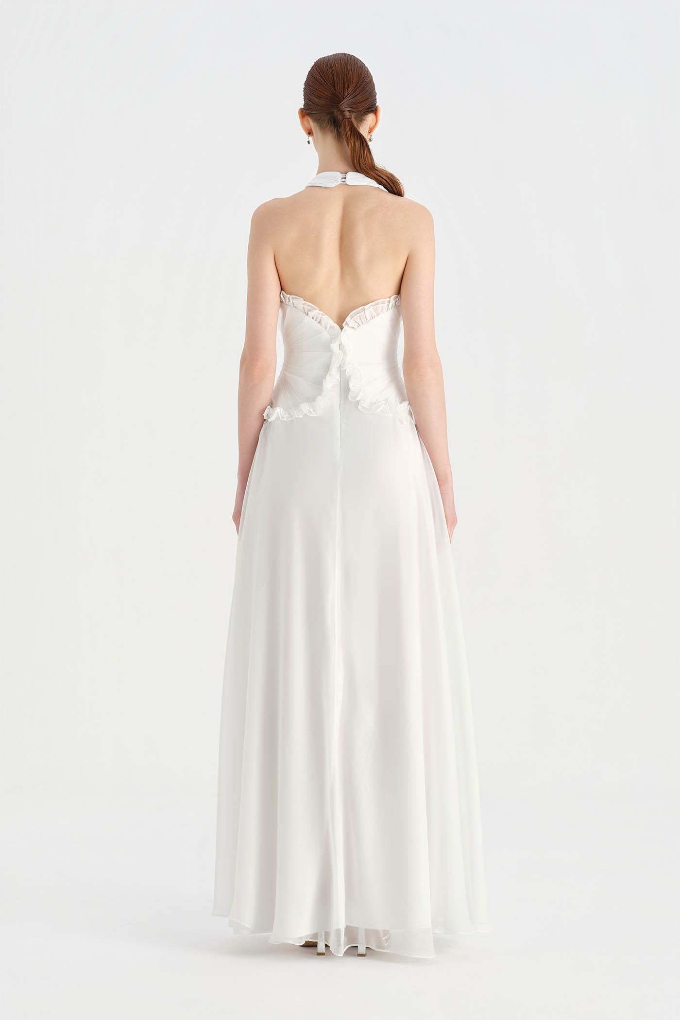 Chiffon Evening Dress with Neck Straps and Waist Detail - 26151C