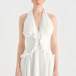Chiffon Evening Dress with Neck Straps and Waist Detail - 26151C
