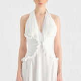 Chiffon Evening Dress with Neck Straps and Waist Detail - 26151C