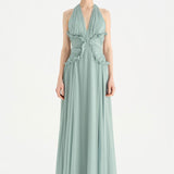 Chiffon Evening Dress with Neck Straps and Waist Detail - 26151C