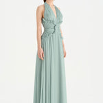 Chiffon Evening Dress with Neck Straps and Waist Detail - 26151C
