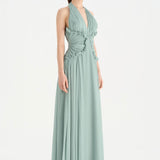 Chiffon Evening Dress with Neck Straps and Waist Detail - 26151C