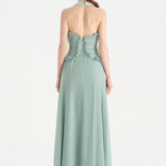 Chiffon Evening Dress with Neck Straps and Waist Detail - 26151C