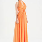 Chiffon Evening Dress with Neck Straps and Waist Detail - 26151C
