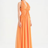 Chiffon Evening Dress with Neck Straps and Waist Detail - 26151C