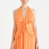 Chiffon Evening Dress with Neck Straps and Waist Detail - 26151C