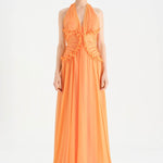 Chiffon Evening Dress with Neck Straps and Waist Detail - 26151C