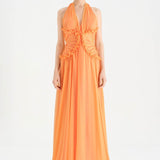 Chiffon Evening Dress with Neck Straps and Waist Detail - 26151C