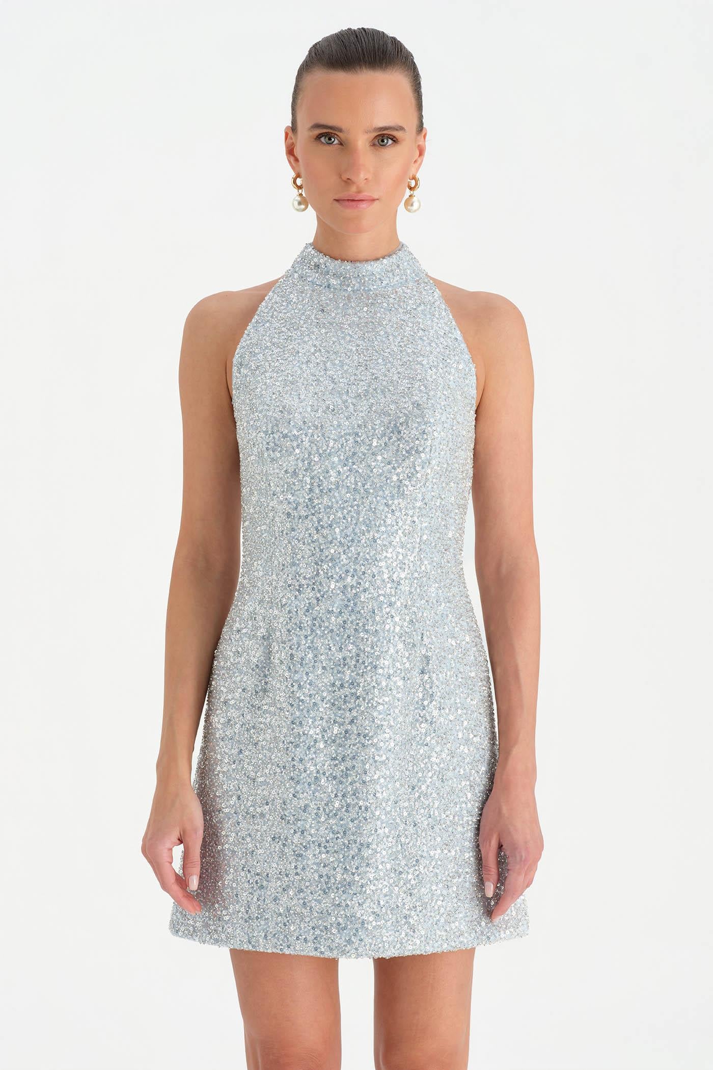 Halter Yaka Mini Abiye Elbise - 26061C