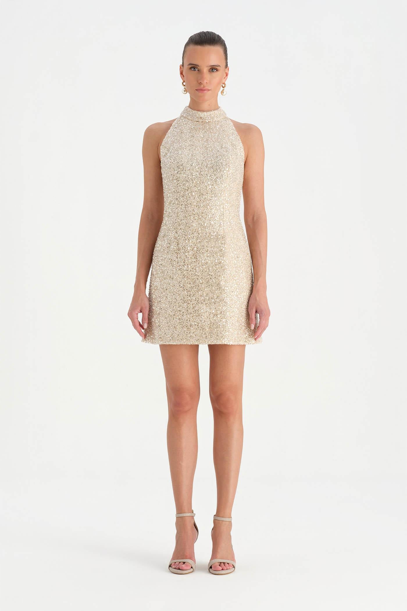 Halter Yaka Mini Abiye Elbise - 26061C