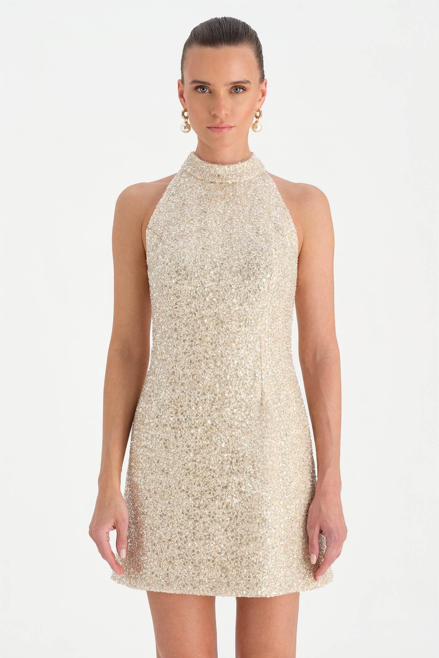 Halter Yaka Mini Abiye Elbise - 26061C