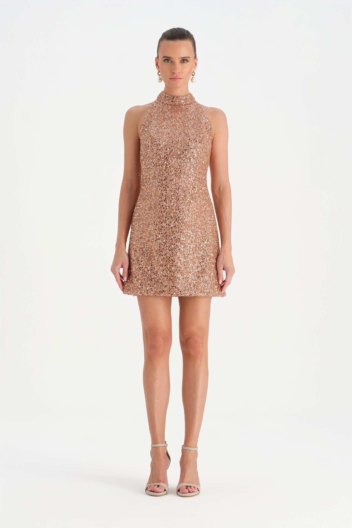 Halter Yaka Mini Abiye Elbise - 26061C