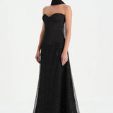 Corseted Stone Embroidered Evening Dress with Shawl - 26060C