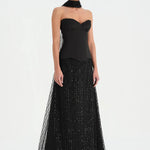 Corseted Stone Embroidered Evening Dress with Shawl - 26060C
