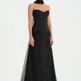 Corseted Stone Embroidered Evening Dress with Shawl - 26060C