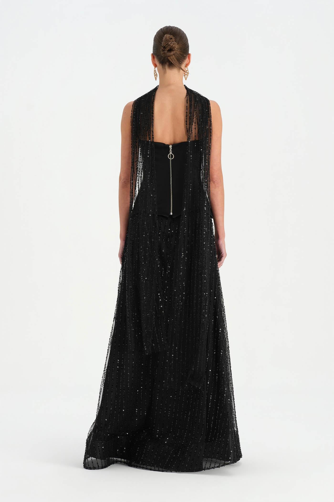 Corseted Stone Embroidered Evening Dress with Shawl - 26060C