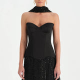 Corseted Stone Embroidered Evening Dress with Shawl - 26060C