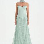 Corseted Stone Embroidered Evening Dress with Shawl - 26060C