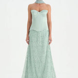 Corseted Stone Embroidered Evening Dress with Shawl - 26060C